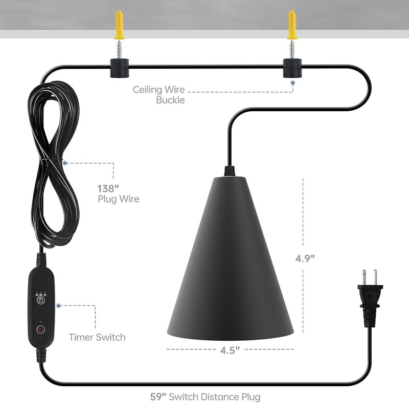 Bstrip Hanging Grow Lights, Full Spectrum Hanging Plant Lights for Indoor Plants, 25W Black Grow Light Bulbs with 16.4FT Power Cord, 3000K Grow Light for Indoor Plant with Timer for Garden, Flowers - Image 5